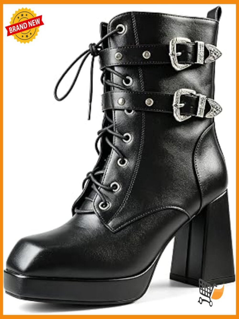 Goth Platform Chunky Heel Combat Boots Lace Up Ankle Booties